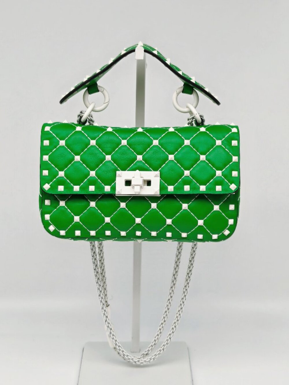 Valentino Garavani Green Roman Stud Shoulder Bag Leather Chain